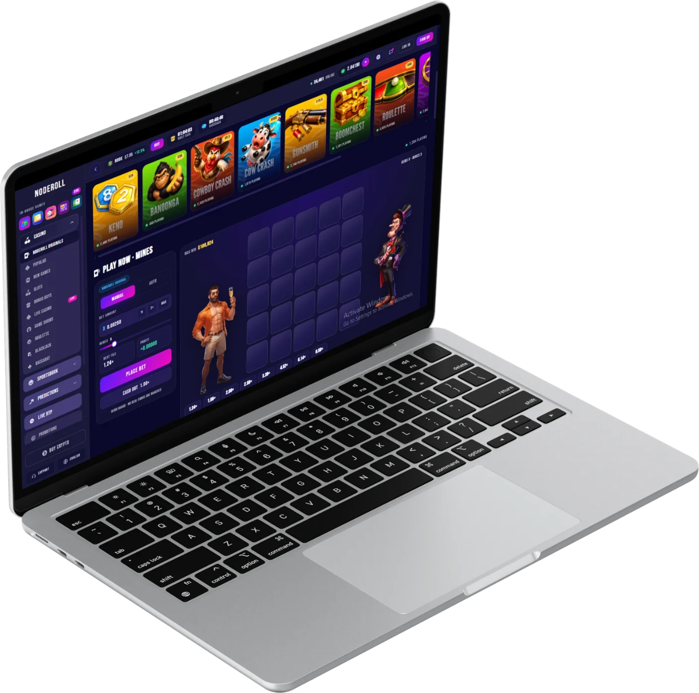 Node Roll crypto casino on a laptop